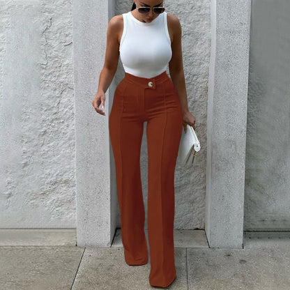 Women High Waist Ribbed Velvet Wide Leg Pants