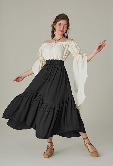 Women's High-Waisted Tiered Maxi Skirt – Vintage Boho Long Skirt