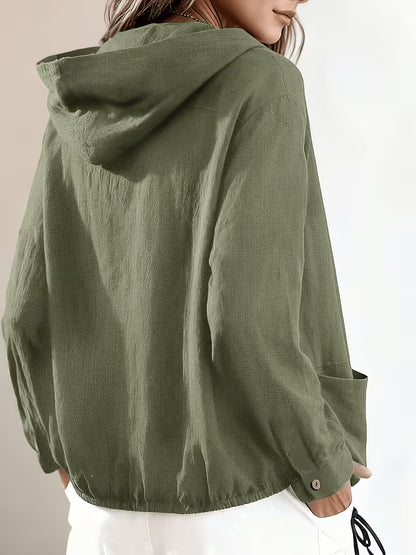 Women's Hooded Button Front Jacket with Pockets