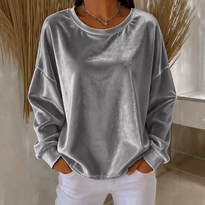 Women Velvet Long Sleeve Crew Neck Casual Tunic Top