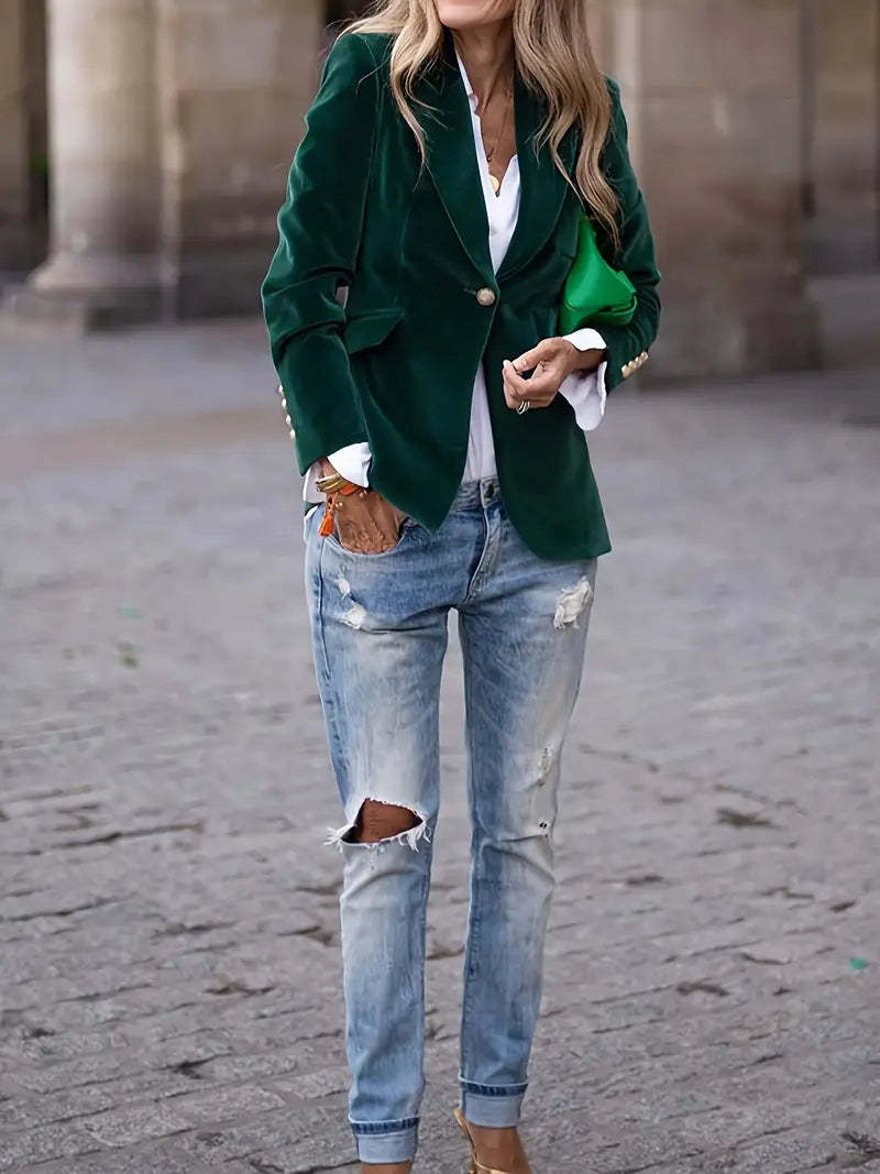 Women's Single Button Blazer Long Sleeve Business Casual
