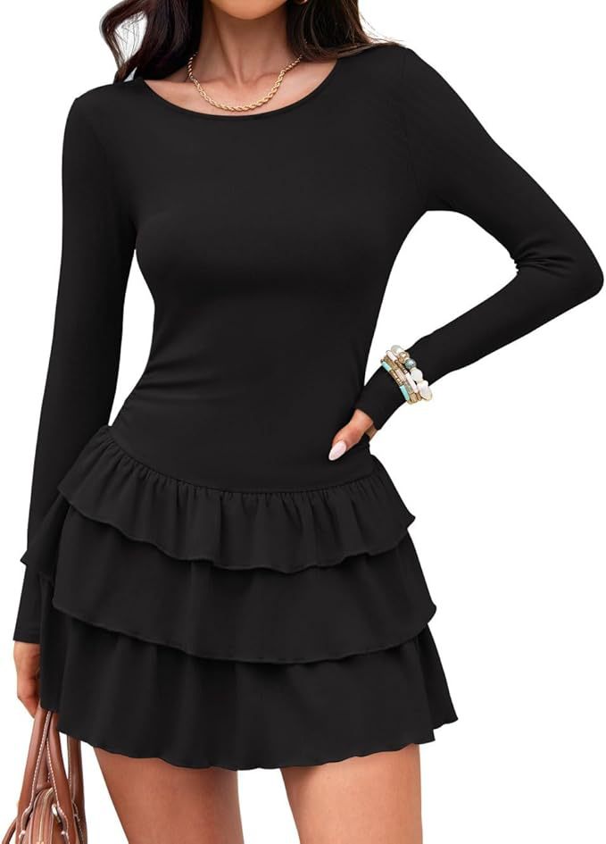 Women's Long Sleeve Ruffle Tiered Mini Dress