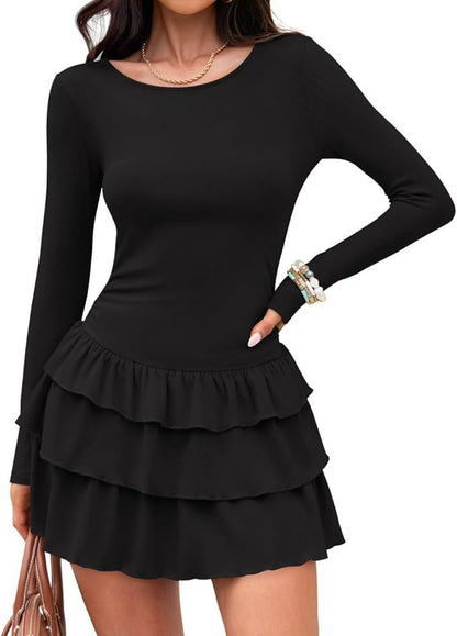 Women's Long Sleeve Ruffle Tiered Mini Dress