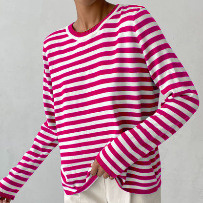 Women's Striped Crew Neck Knit Pullover Sweater