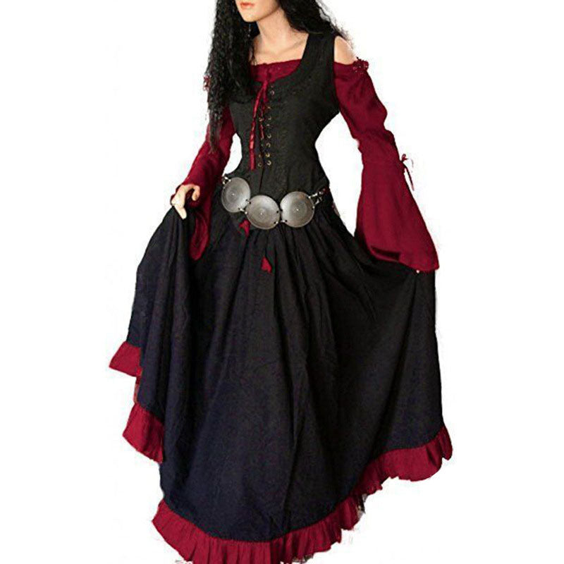 Renaissance Medieval Corset Dress Bell Sleeve Maxi