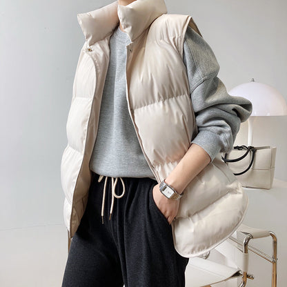 Women's Oversized Cropped Puffer Vest Stand Collar
