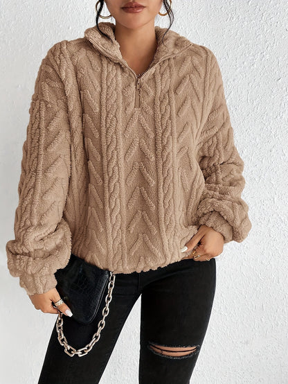 Women's Sherpa Jacquard Quarter Zip Pullover Sweatshirt