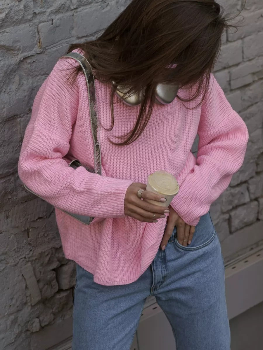 Women's Oversized Crewneck Chunky Knit Pullover Sweater