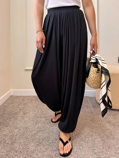 Women's Casual Smocked Waist Wide Leg Pants with Pockets