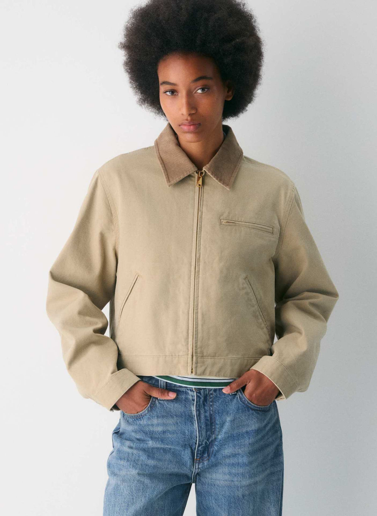 Women's Cropped Barn Jacket Vintage Workwear Zip
