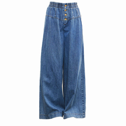 Vintage Wide Leg Denim Pants Elastic Waist Loose Jeans