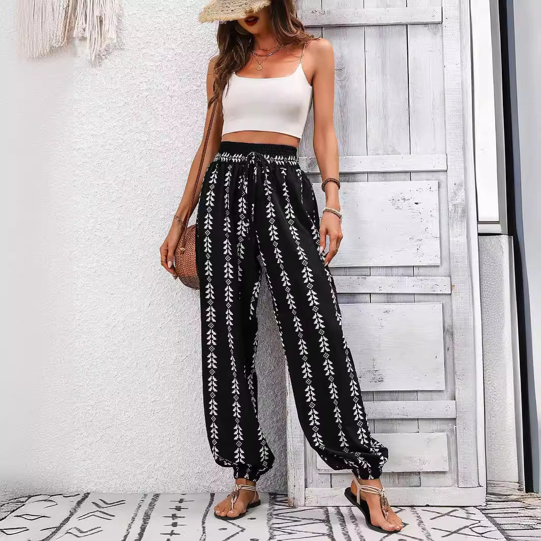 Lightweight Wide Leg Lantern Pants with Elastic Waist