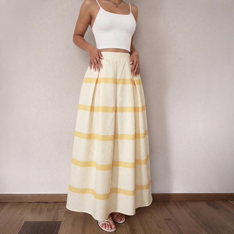 High Waist Striped Maxi Skirt Flowy Summer Vacation