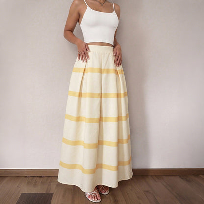 High Waist Striped Maxi Skirt Flowy Summer Vacation