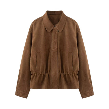 Women's Vintage Suede Zip-Up Jacket Casual