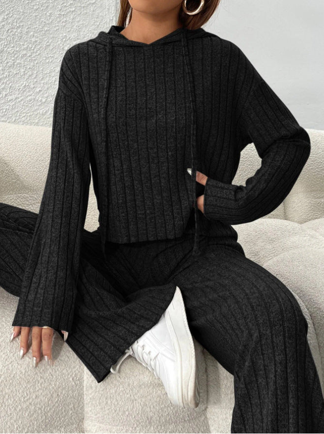 Women's Ribbed Knit Hoodie & Pants Lounge Set