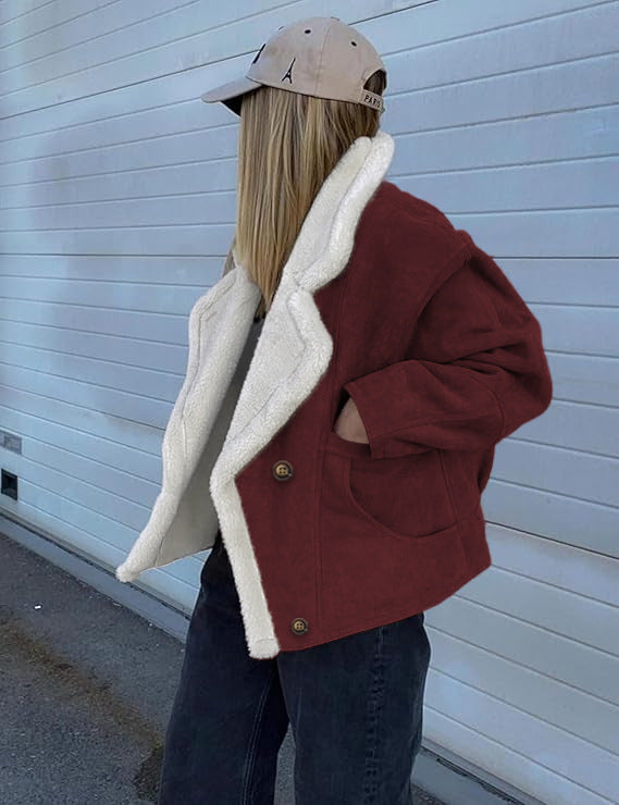 Women's Oversized Sherpa Lined Suede Jacket Winter Coat