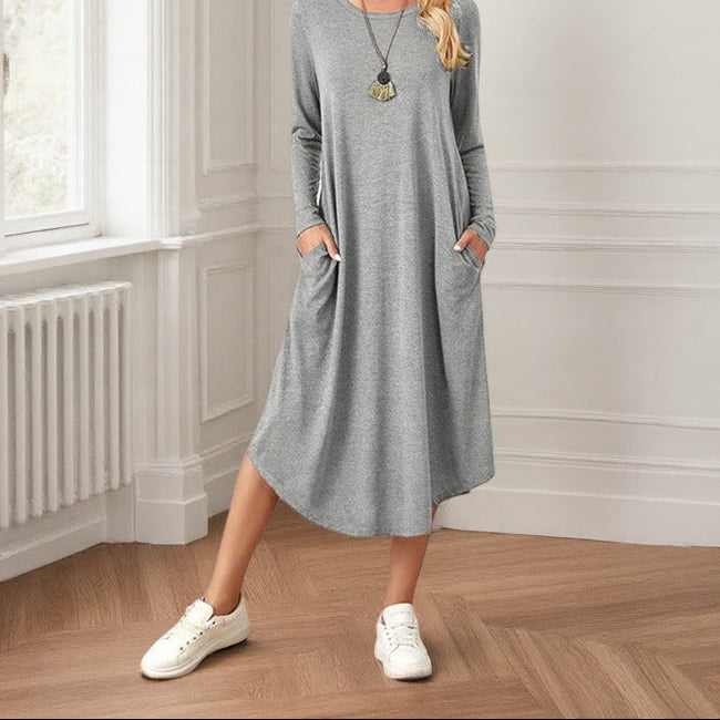 Casual Long Sleeve Maxi Dress with Pockets
