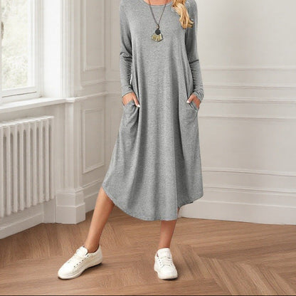 Casual Long Sleeve Maxi Dress with Pockets