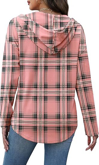 Women's Plaid Button Hoodie Long Sleeve Pullover