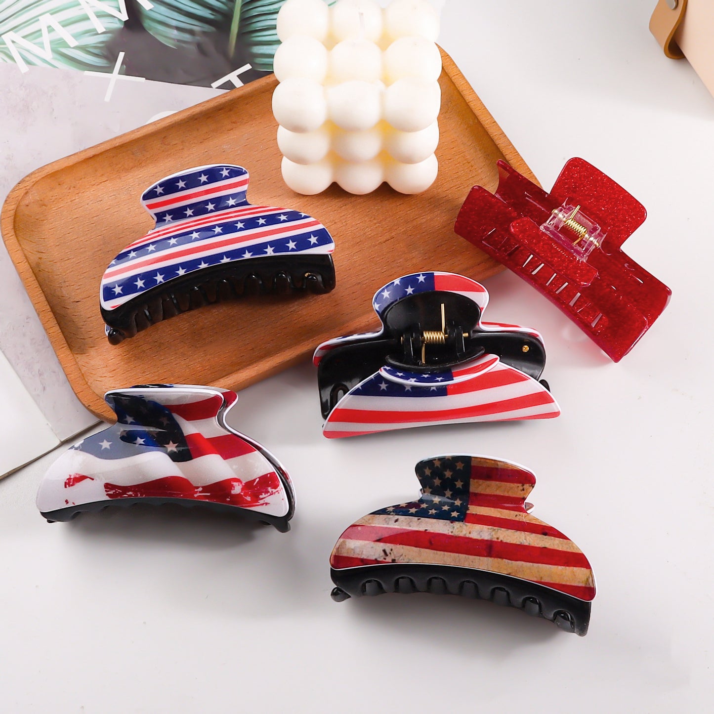4th of July Stripe Hair Claw Clip Patriotic USA