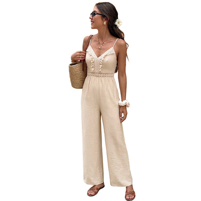 Lace Trim Cami Wide Leg Jumpsuit Resort Outfit