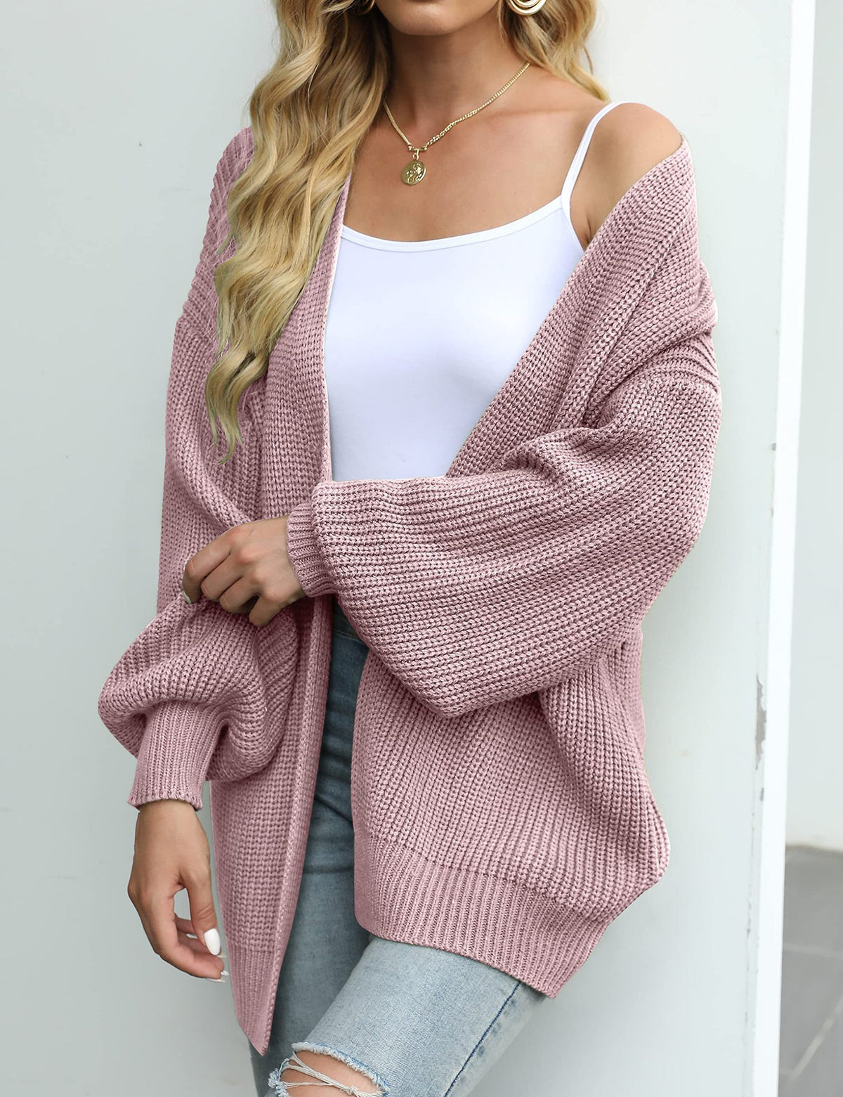 Women's Chunky Knit Balloon Sleeve Open Front Cardigan