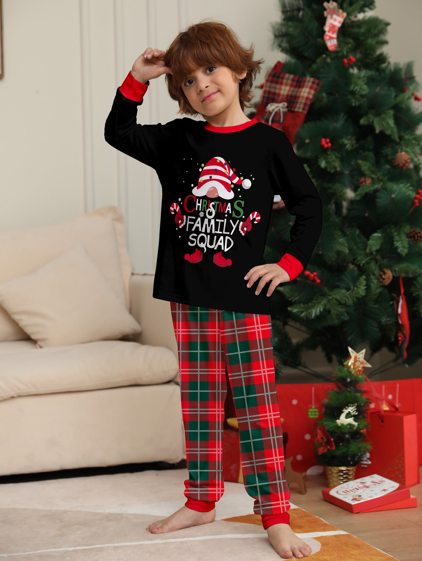 Snowflake Red and Green Plaid Parent-child Printed Christmas Set