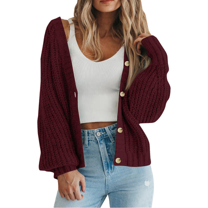 Chunky Knit Balloon Sleeve Button Cardigan