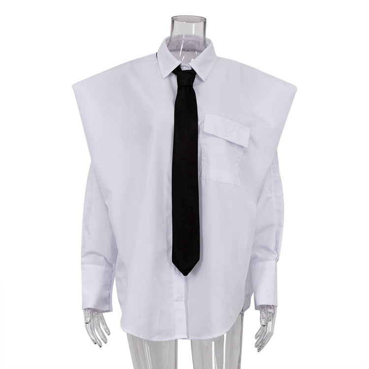 Oversized White Button Down Shirt With Tie Long Sleeve