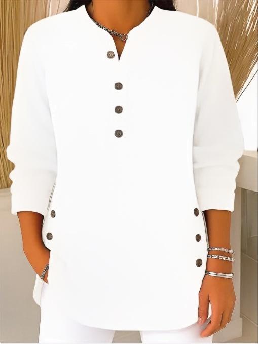 Corduroy Button Front Long Sleeve Henley Top