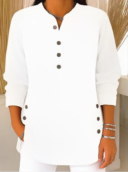 Corduroy Button Front Long Sleeve Henley Top