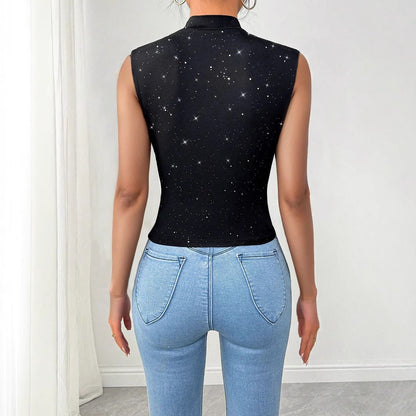 V-Neck Sequin Sleeveless Top for Women