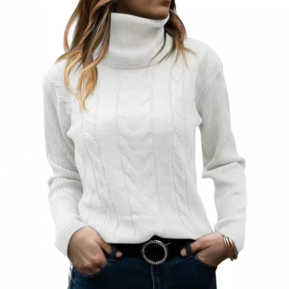 Women's Cable Knit Turtleneck Sweater Slim Fit Pullover