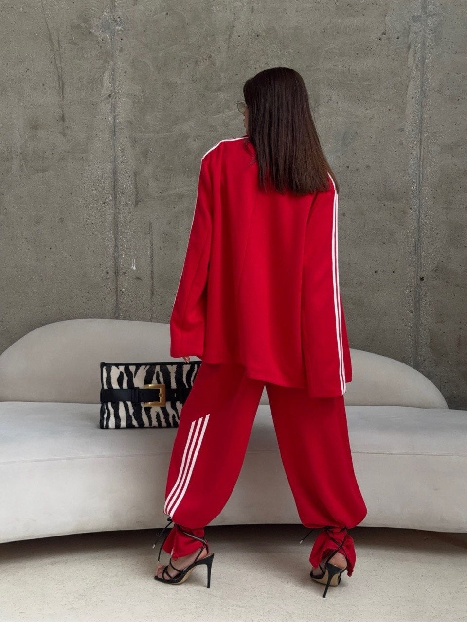 Women's Oversized Track Jacket Wide Leg Pants Matching Set