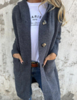 Long Hooded Cardigan Button Down Sweater with Pockets