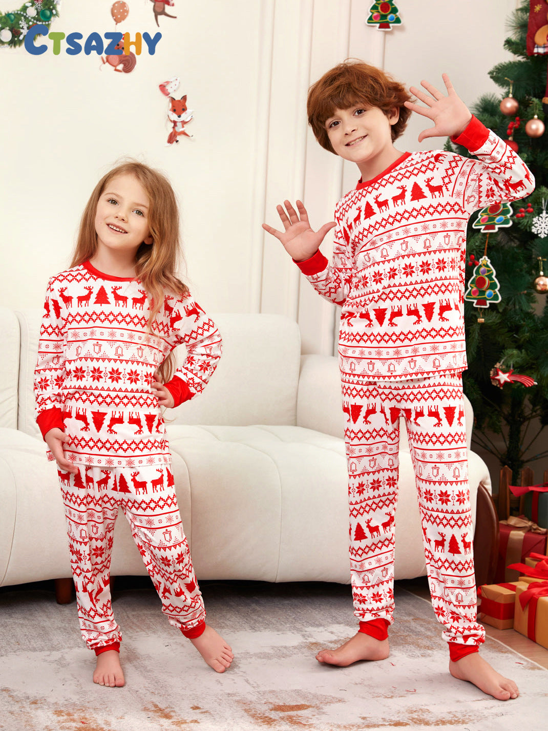 Christmas Tree Deer Snowflake Parent-child Dress Printed Christmas Pajamas