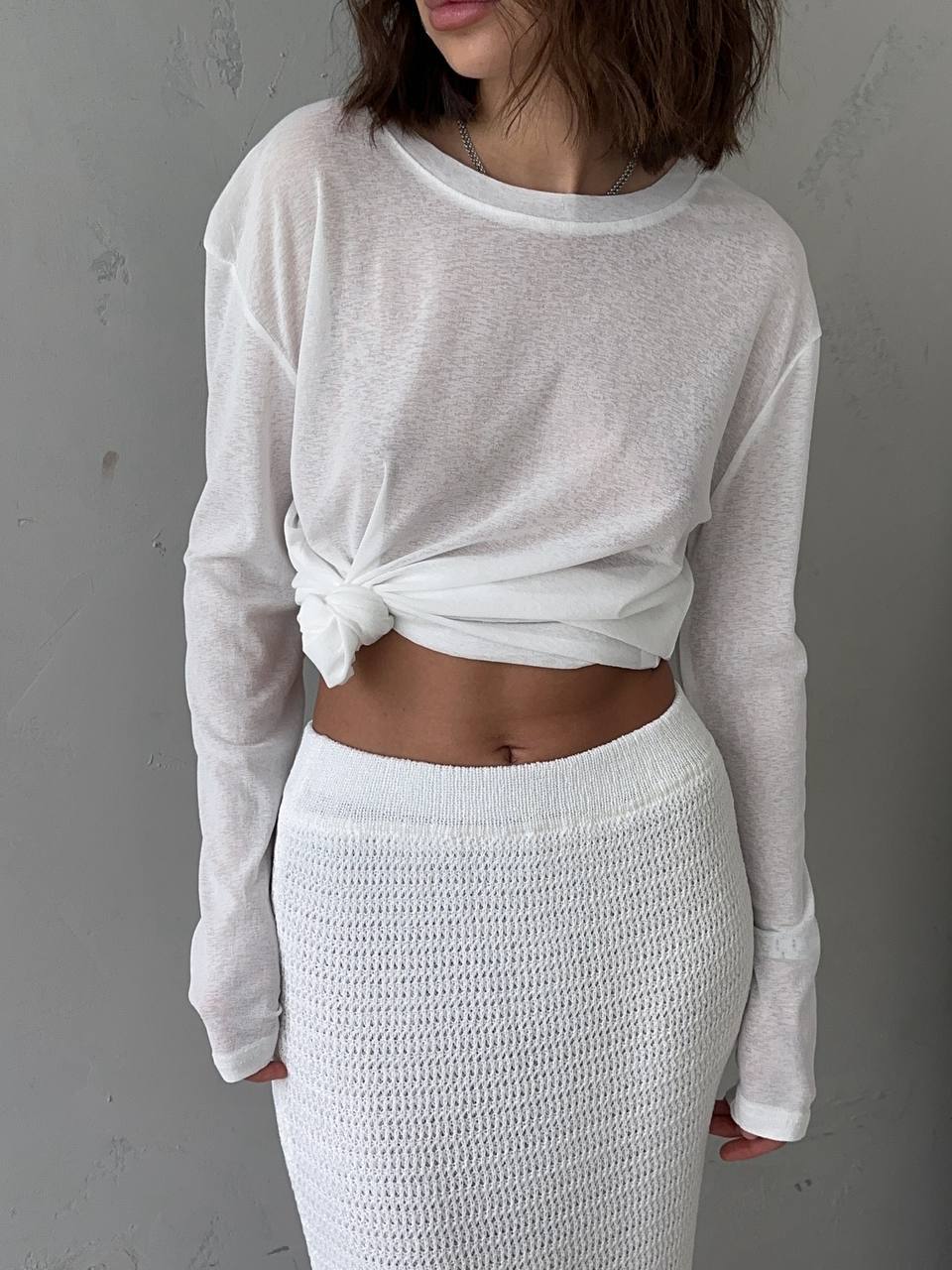 Women's Sheer Slub Long Sleeve Crew Neck Loose Fit Tee