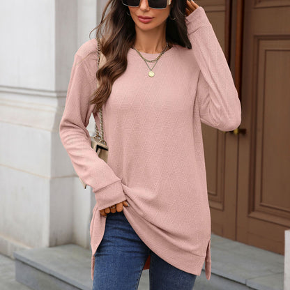 Women's Oversized Crewneck Long Sleeve Side Slit Top