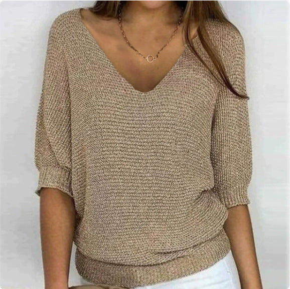 Lightweight Knit Sweater Dolman Sleeve Pullover Top