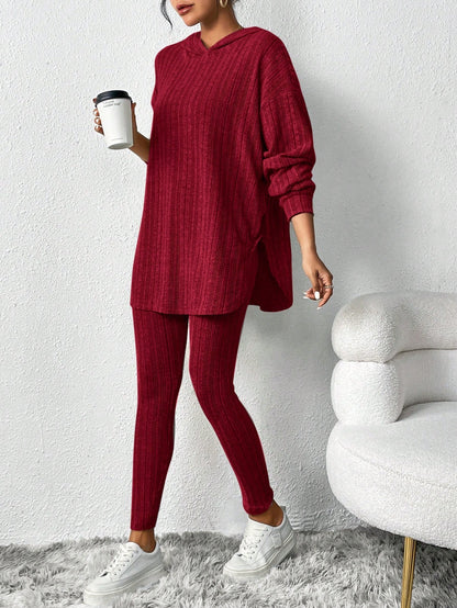 Women's Ribbed Oversized Hoodie Lounge Pants Set Fall