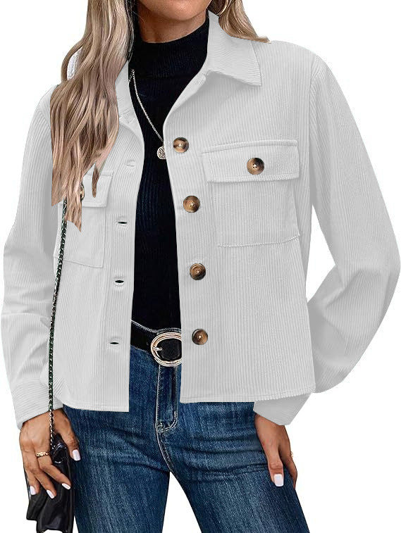 Women's Corduroy Cropped Shacket Button Down Jacket