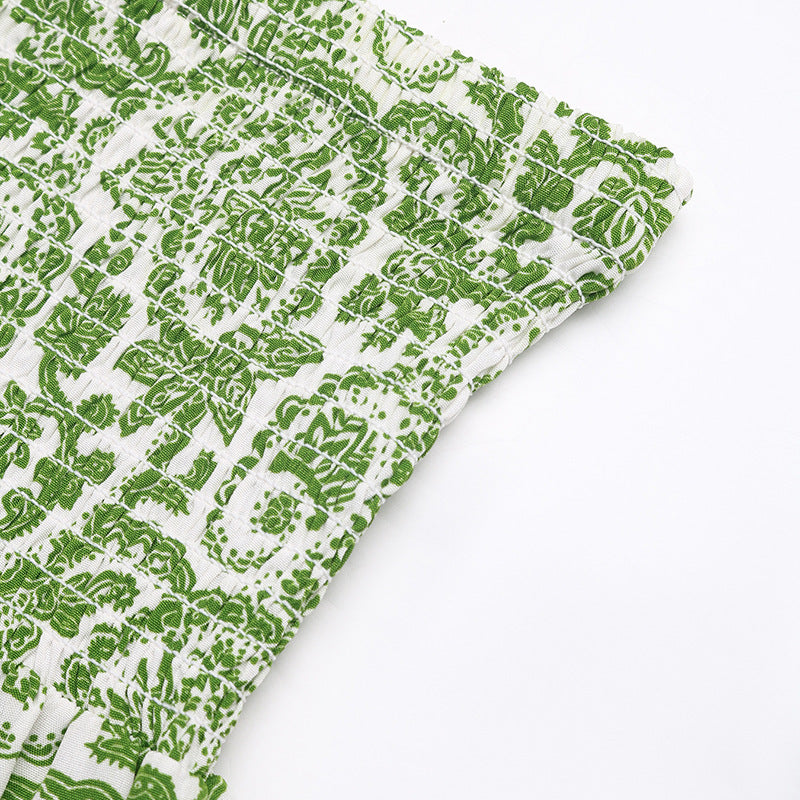 Boho Paisley Maxi Skirt Tassel Drawstring Elastic Waist Green