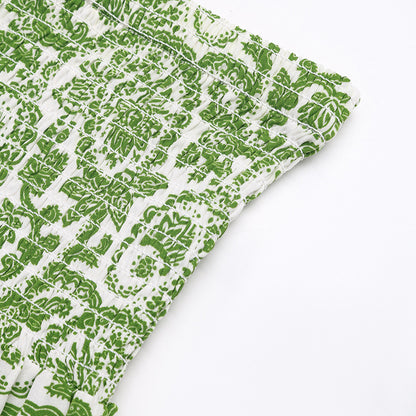 Boho Paisley Maxi Skirt Tassel Drawstring Elastic Waist Green
