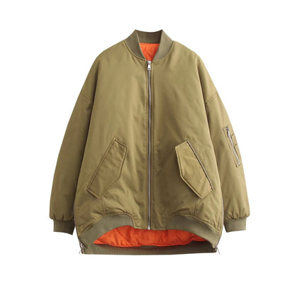 Women Oversized Bomber Jacket Casual Warm