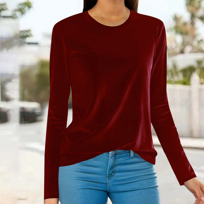 Women's Velvet Long Sleeve Crew Neck Top