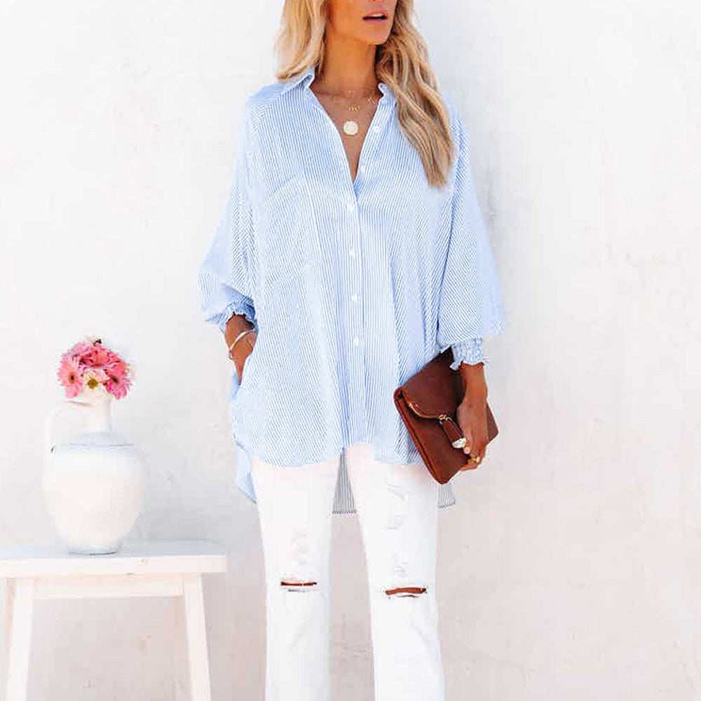 Women's Striped Oversized Button Down Beach Shirt
