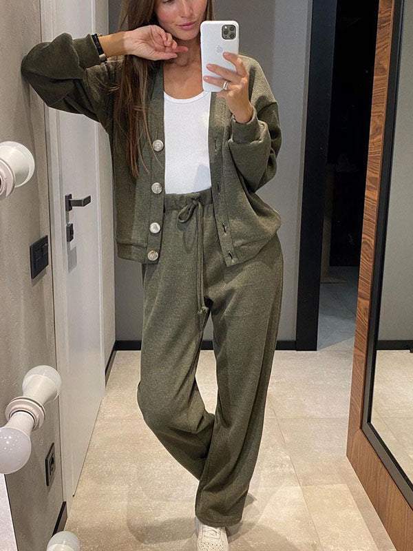 Women's Soft Cotton Cardigan & Pants Lounge Set
