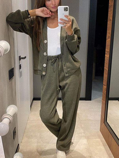 Women's Soft Cotton Cardigan & Pants Lounge Set