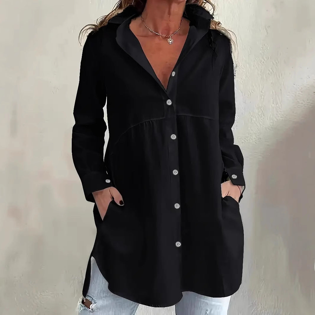 Plus Size Button Down Shirt Dress Long Sleeve with Pockets